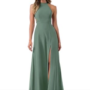 AZAZIE CLARICEA-Line Halter Chiffon Floor-Length Dress Eucalyptus